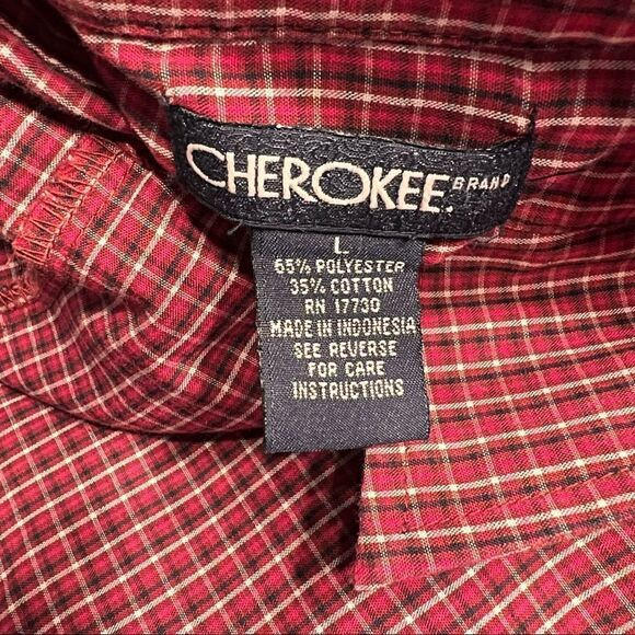 Men's Short Sleeve check plaid red Shirt by Cherokee size L - Picture 3 of 8